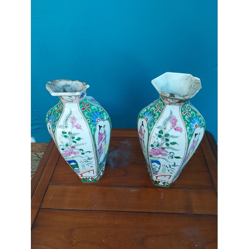 925 - Pair of Chinese ceramic vases with damage {30 cm H x 15 cm Dia.}.