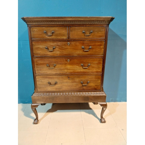 926 - Edwardian mahogany chest on stand with two short drawers over three long graduated drawers raised on... 