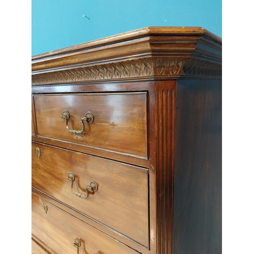 926 - Edwardian mahogany chest on stand with two short drawers over three long graduated drawers raised on... 