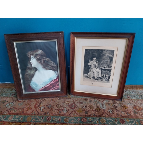 928 - Two early 20th C. prints mounted in oak frames. {74 cm H x 58 cm W}. {73 cm H x 58 cm D}.