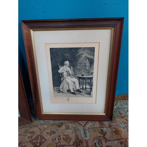 928 - Two early 20th C. prints mounted in oak frames. {74 cm H x 58 cm W}. {73 cm H x 58 cm D}.