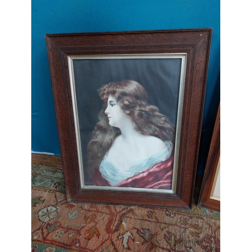 928 - Two early 20th C. prints mounted in oak frames. {74 cm H x 58 cm W}. {73 cm H x 58 cm D}.