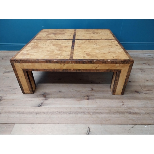 96 - Mid-century birds eye maple designer coffee table by Tommaso Barbi Roma { 41 cm H x 110 cm W x 110 c... 