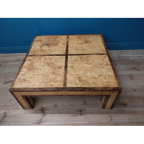 96 - Mid-century birds eye maple designer coffee table by Tommaso Barbi Roma { 41 cm H x 110 cm W x 110 c... 