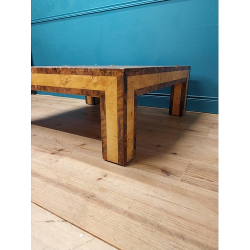 96 - Mid-century birds eye maple designer coffee table by Tommaso Barbi Roma { 41 cm H x 110 cm W x 110 c... 