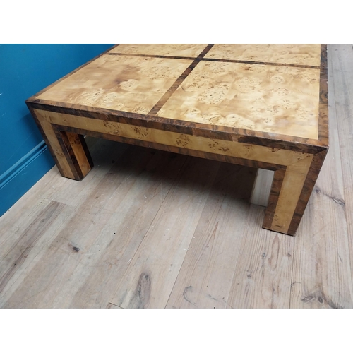 96 - Mid-century birds eye maple designer coffee table by Tommaso Barbi Roma { 41 cm H x 110 cm W x 110 c... 