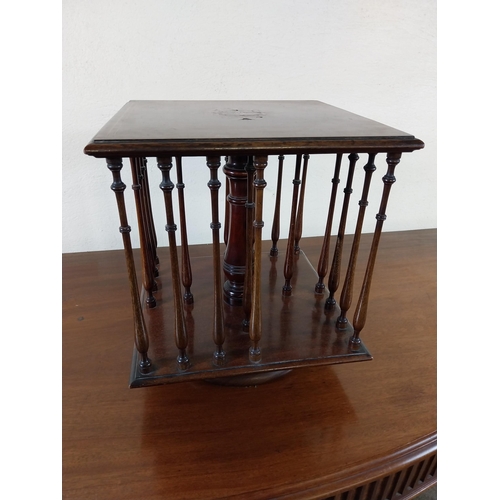 97 - Edwardian mahogany table top revolving book case {34 cm H x 30 cm W x 30 cm D}.