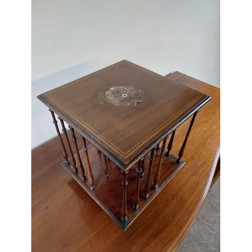 97 - Edwardian mahogany table top revolving book case {34 cm H x 30 cm W x 30 cm D}.