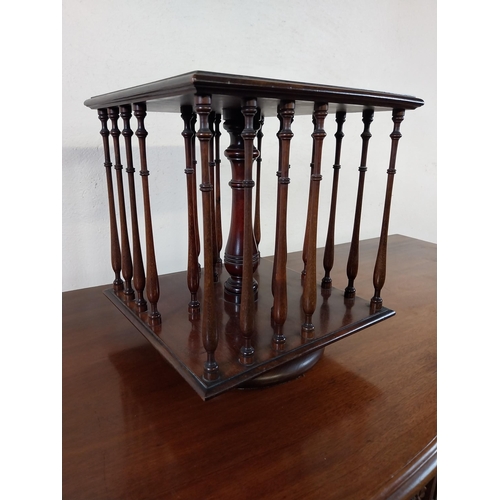 97 - Edwardian mahogany table top revolving book case {34 cm H x 30 cm W x 30 cm D}.