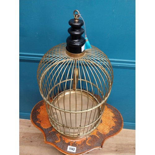 10 - Early 20th C. brass bird cage. {62 cm H x 33 cm D}.