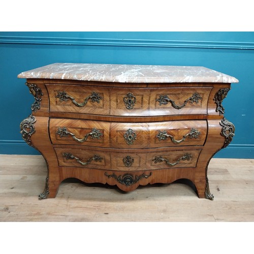 100 - 19th C. French walnut commode with marble top and ormolu mounts {85 cm H x 118 cm W x 58 cm D}.