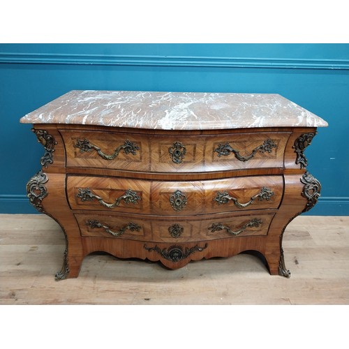 100 - 19th C. French walnut commode with marble top and ormolu mounts {85 cm H x 118 cm W x 58 cm D}.