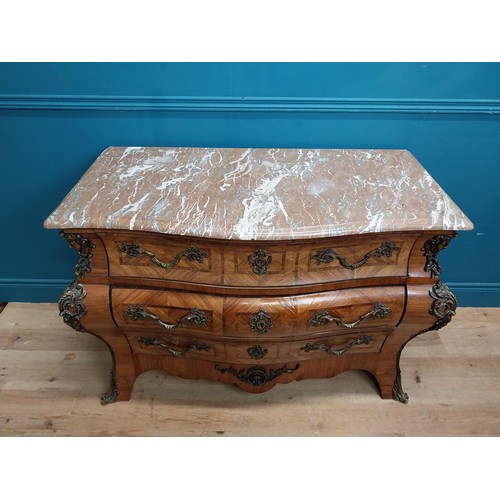 100 - 19th C. French walnut commode with marble top and ormolu mounts {85 cm H x 118 cm W x 58 cm D}.