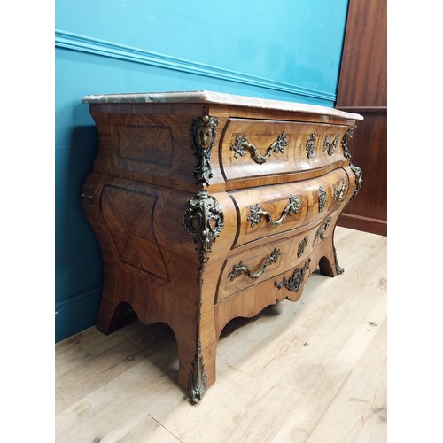 100 - 19th C. French walnut commode with marble top and ormolu mounts {85 cm H x 118 cm W x 58 cm D}.