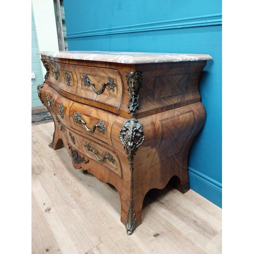 100 - 19th C. French walnut commode with marble top and ormolu mounts {85 cm H x 118 cm W x 58 cm D}.