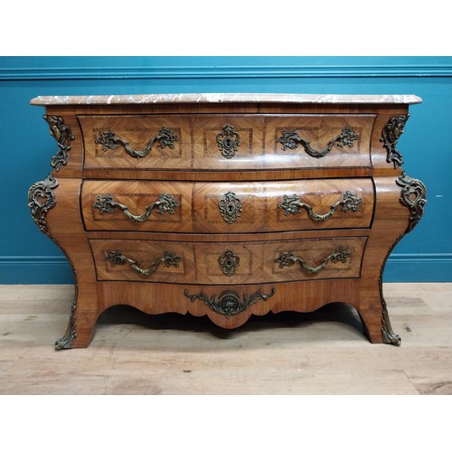 100 - 19th C. French walnut commode with marble top and ormolu mounts {85 cm H x 118 cm W x 58 cm D}.