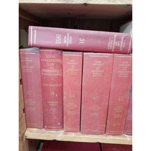 102 - Collection of tooled cloth bound Local Government Law books 1950-1969 { 2 metres W }.