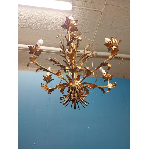 106 - Early 20th C. gilded metal wheat sheaf six branch chandelier {60 cm H x 74 cm Dia.}.