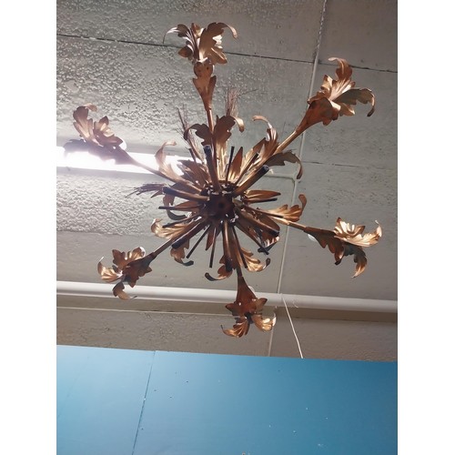 106 - Early 20th C. gilded metal wheat sheaf six branch chandelier {60 cm H x 74 cm Dia.}.