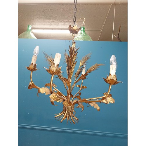 106 - Early 20th C. gilded metal wheat sheaf six branch chandelier {60 cm H x 74 cm Dia.}.