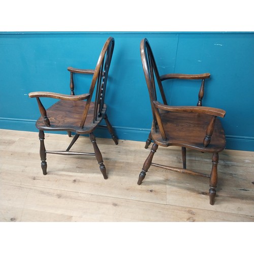 115 - Pair of ash and elm Windsor arm chairs {100 cm H x 60 cm W x 60 cm D}.