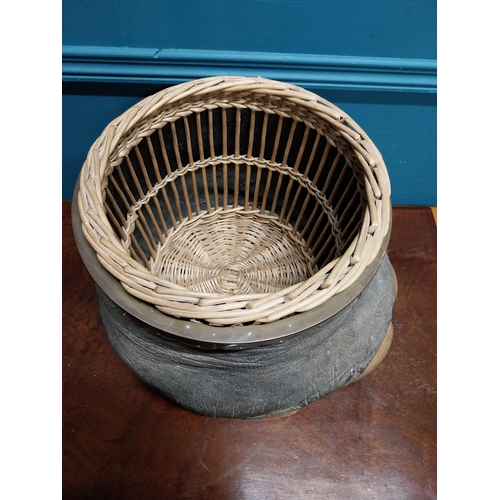 202A - 19th. C. taxidermy elephant's foot in the form of a waste paper bucket with inset wicker basket { 33... 