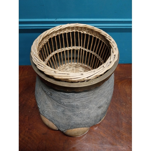 202A - 19th. C. taxidermy elephant's foot in the form of a waste paper bucket with inset wicker basket { 33... 