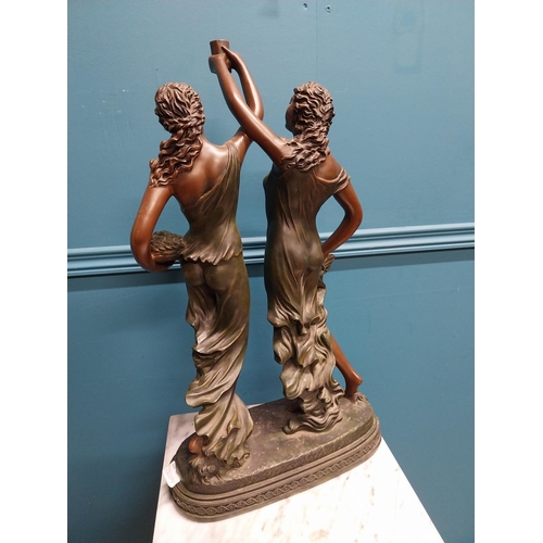 70A - Resin sculpture of two Grecian ladies {60 cm H 34 cm W x 17 cm D}.