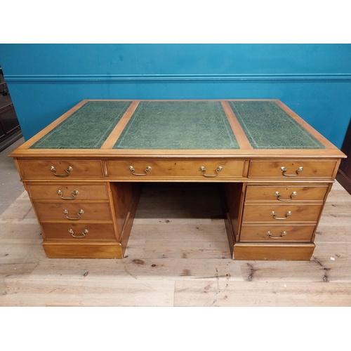 932 - Good quality 19th C. yew wood Partner's desk with inset tooled leather top above a short centre draw... 