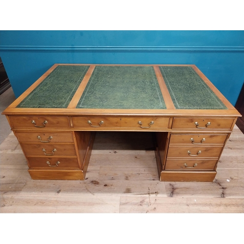 932 - Good quality 19th C. yew wood Partner's desk with inset tooled leather top above a short centre draw... 