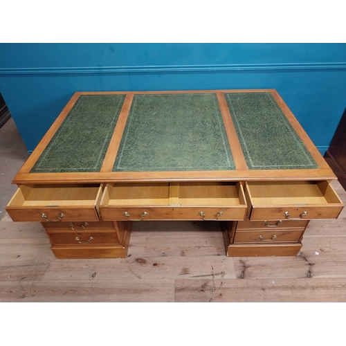 932 - Good quality 19th C. yew wood Partner's desk with inset tooled leather top above a short centre draw... 