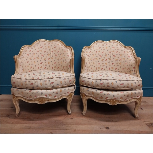 934 - Pair of early 20th C. French upholstered giltwood chairs raised on cabriole legs. {82 cm H x 65 cm W... 