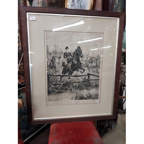 936 - Pair of Stanley Berkeley black and white Hunting prints mounted in wooden frames  - Caought In A Squ... 