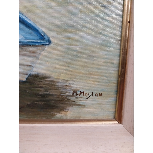 940 - M. Moylan River Boat Oil on Canvas. { 80cm H X 160cm W }.