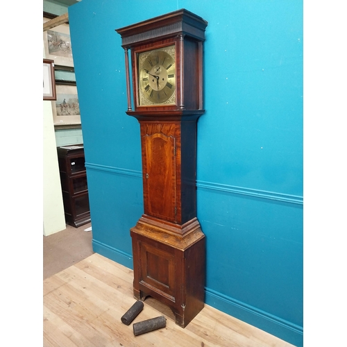 941 - Early 19th C. oak and mahogany inlaid long case Grandfather clock the moulded cornice above a brass ... 