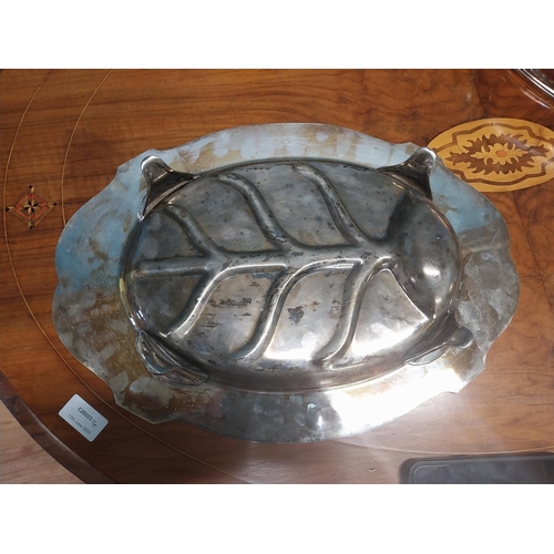 943 - Silver plate meat platter and silver plate meat dish cover. {5 cm H x 45 cm W x 32 cm D}.