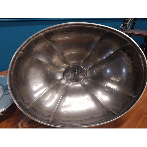 943 - Silver plate meat platter and silver plate meat dish cover. {5 cm H x 45 cm W x 32 cm D}.