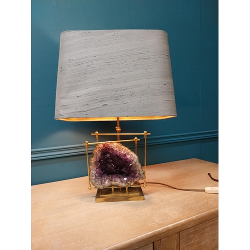 952 - Rare mid century designer brass and Amethyst crystal lamp {60cm H x 40cm W x 20cm D}