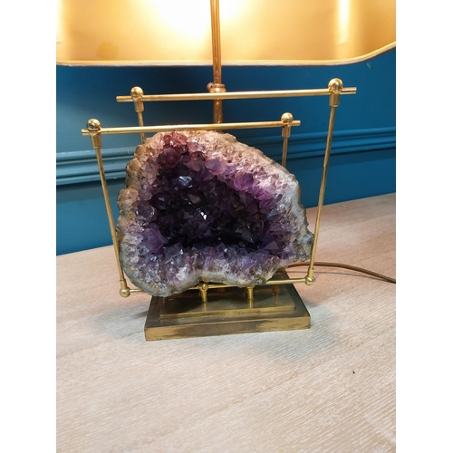 952 - Rare mid century designer brass and Amethyst crystal lamp {60cm H x 40cm W x 20cm D}