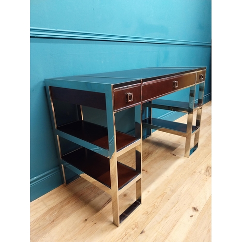 958 - Exceptional quality chrome and cherrywood designer desk with leather top and two short drawers and o... 