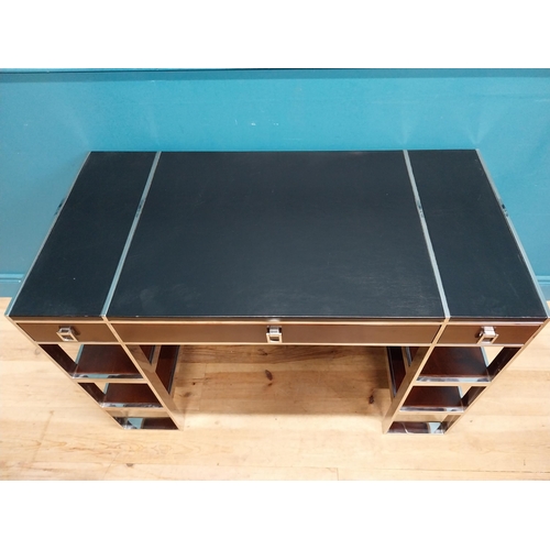 958 - Exceptional quality chrome and cherrywood designer desk with leather top and two short drawers and o... 