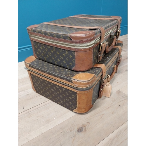 959 - Two exceptional quality 1950's Louis Vuitton Paris made in France leather suitcases. {23 cm H x 69 c... 