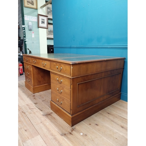 932 - Good quality 19th C. yew wood Partner's desk with inset tooled leather top above a short centre draw... 