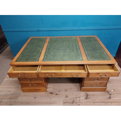 932 - Good quality 19th C. yew wood Partner's desk with inset tooled leather top above a short centre draw... 