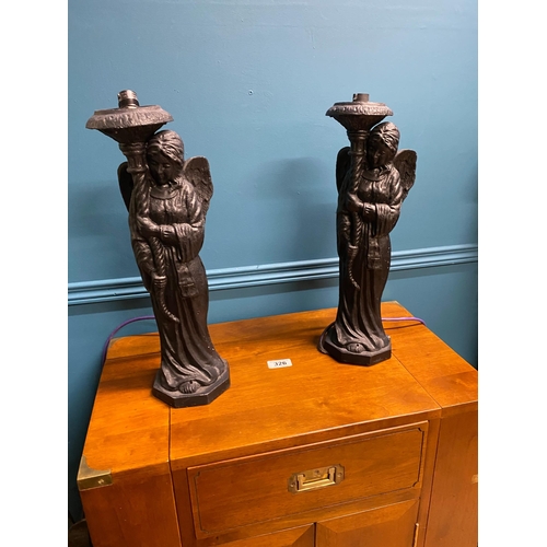 933 - Pair of cast iron table lamps in the form of Angels
{ 48cm H X 14cm Dia }.