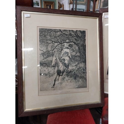 936 - Pair of Stanley Berkeley black and white Hunting prints mounted in wooden frames  - Caought In A Squ... 