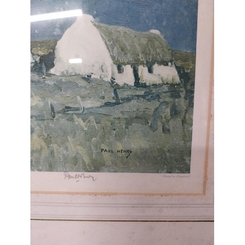 939 - Paul Henry coloured print Rural Scene mounted in a wooden frame. { 71cm H X 81cm W }.