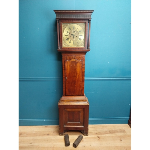 941 - Early 19th C. oak and mahogany inlaid long case Grandfather clock the moulded cornice above a brass ... 