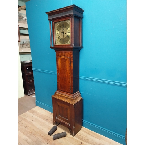 941 - Early 19th C. oak and mahogany inlaid long case Grandfather clock the moulded cornice above a brass ... 