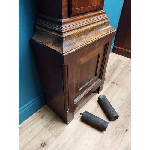 941 - Early 19th C. oak and mahogany inlaid long case Grandfather clock the moulded cornice above a brass ... 